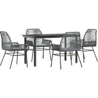 Syfax Ensemble à manger jardin coussins 5 pcs gris poly rotin verre