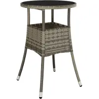 Syfax Table de jardin Ø60x75 cm Verre trempé/résine tressée Gris