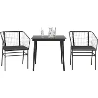 Syfax Ensemble à manger de jardin et coussins 3 pcs noir rotin verre
