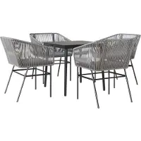 Syfax Ensemble à manger jardin coussins 5 pcs gris poly rotin verre