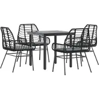 Syfax Ensemble à manger de jardin et coussins 5 pcs noir rotin verre