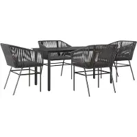 Syfax Ensemble à manger de jardin et coussins 5 pcs noir rotin verre