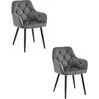Leobert Chaise - - Jork - Velours Gris Foncé/Pieds Noirs - Lot De 2