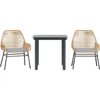 Syfax Ensemble à manger jardin coussins 3pcs marron poly rotin verre