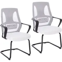 SVITA DELTA Lot de 2 chaises visiteurs Chaise de conférence Piétement luge Accoudoirs blanc