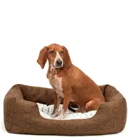Lionto Lit douillet pour chiens, lit confortable pour chiens avec coussin réversible amovible, fond antidérapant, 80x60 cm, brun