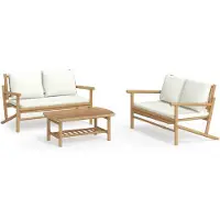 vidaXL Ensemble de salon de jardin 3 pièces avec coussins Crème Bambou