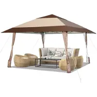 Costway Pavillon pliable 4x4m, Pop Up Pavillon avec roulettes, imperméable, protection UV