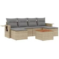 vidaXL Ensemble de salon de jardin 7 pièces avec coussins Beige Poly Rattan