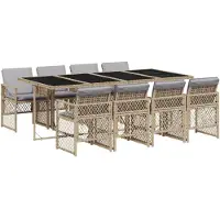 vidaXL Salon de jardin 9 pièces avec coussins Beige Poly Rattan