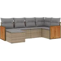 vidaXL Ensemble de salon de jardin 6 pièces avec coussins Beige Poly Rattan