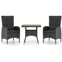 Syfax Ensemble à dîner de jardin 3 pcs Résine tressée et acacia Noir