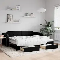 Prolenta Maison Exclusive - Canapé-lit convertible avec tiroirs, noir, 90 x 190 cm, tissu