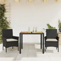 Prolenta Maison Exclusive - Ensemble à manger de jardin et coussins 3 pcs noir rotin acacia