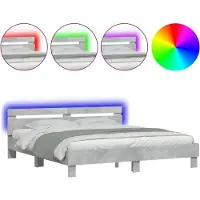 vidaXL Cadre de lit avec tête de lit et éclairage LED gris béton