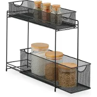 Relaxdays Organisateur de placard de cuisine , étagère coulissante pour meuble bas, 2 tiroirs, métal, L x P x H : 40 x 15 x 46 cm, noir