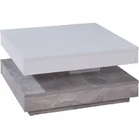 Ebuy24 Erano Table basse plateau pivotant et 1 Étagère aspect béton, blanc.
