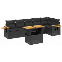 Syfax Salon de jardin 7 pcs avec coussins noir résine tressée