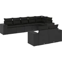 Syfax Salon de jardin 8 pcs avec coussins noir résine tressée