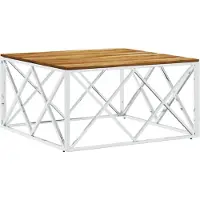 Syfax Table basse argenté acier inoxydable et bois massif d'acacia