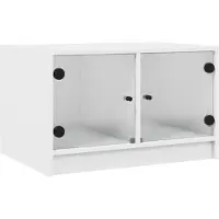 Syfax Table basse avec portes en verre blanc 68x50x42 cm