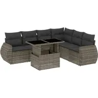 vidaXL Ensemble de salon de jardin 7 pièces avec coussins Gris Poly rotin