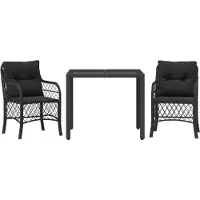Syfax Ensemble de bistro 3 pcs avec coussins noir résine tressée