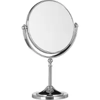Relaxdays Miroir de maquillage avec grossissement, miroir de maquillage sur pied, miroir de maquillage rond, double face, dimensions : 28 x 18 x 10 cm, argenté
