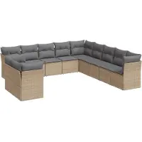vidaXL Ensemble de salon de jardin 11 pièces avec coussins Beige Poly Rattan