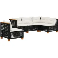 Syfax Salon de jardin 5 pcs avec coussins noir résine tressée