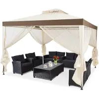 Costway Garten Pavillon Tente de jardin Camping Party avec 4 parois latérales 300x300x265cm beige