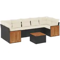 vidaXL Ensemble de jardin canapé 8 pièces avec coussins noir poly rotin