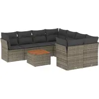 vidaXL Ensemble de salon de jardin 9 pièces avec coussins Gris Poly rotin