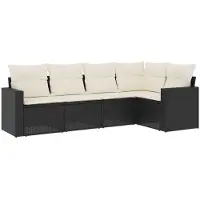 Syfax Salon de jardin 5 pcs avec coussins noir résine tressée