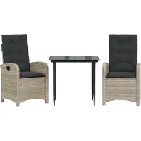Syfax Ensemble à manger de jardin 3pcs coussins gris clair poly rotin