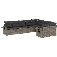 vidaXL Ensemble de salon de jardin 9 pièces avec coussins Gris Poly rotin