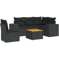 Syfax Salon de jardin 6 pcs avec coussins noir résine tressée