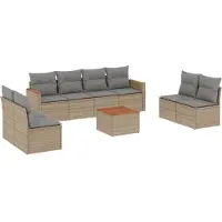 vidaXL Ensemble de salon de jardin 9 pièces avec coussins beige Poly rotin