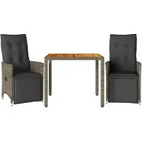 vidaXL Ensemble de jardin bistrot 3 pièces avec coussins Gris Poly rotin