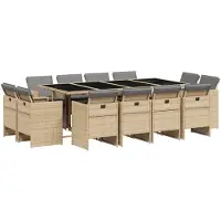 Syfax Ensemble à manger de jardin coussins 13 pcs mélange beige rotin