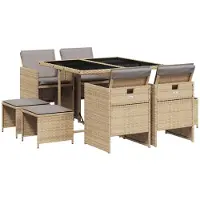 vidaXL Salon de jardin 9 pièces avec coussins Mélange beige Poly rotin