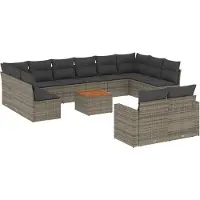 vidaXL Ensemble de 13 canapés de jardin avec coussins Gris Poly Rattan