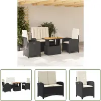 The Living Store Ensemble de jardin 4 pièces avec coussins Noir Poly Rattan