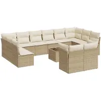 Syfax Salon de jardin avec coussins 13 pcs beige résine tressée