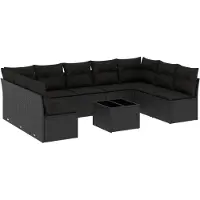 Syfax Salon de jardin 10 pcs avec coussins noir résine tressée