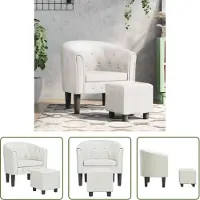 The Living Store Fauteuil club avec repose-pieds Blanc Similicuir
