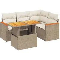 Syfax Salon de jardin avec coussins 5 pcs beige résine tressée