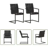 The Living Store Chaise cantilever 2 pcs. noir cuir véritable