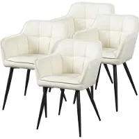 En.casa Chaise de salle à manger 'Birmingham' (lot de 4) avec accoudoirs rembourrée Pieds en acier Beige