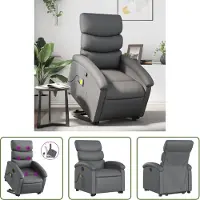 The Living Store Fauteuil de massage avec releveur Gris Similicuir